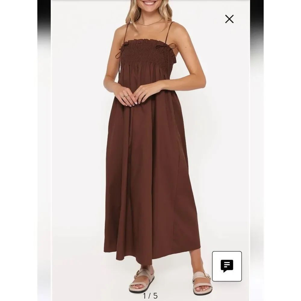 Petal & Pup Josie Maxi Dress Brown Linen Blend Size 12 New